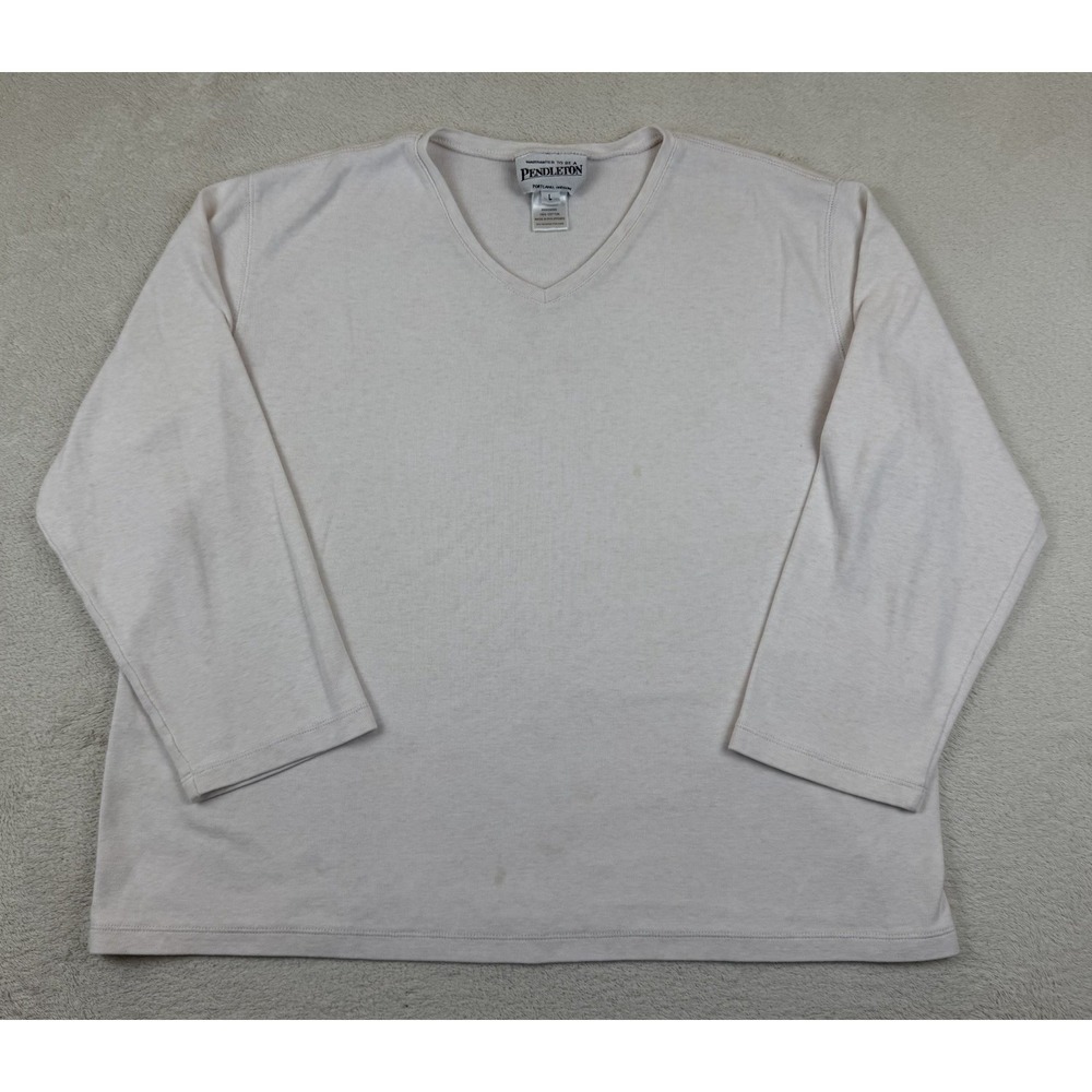 Pendleton Women's Light Pink V-Neck 3/4 Sleeve Knit Cotton T-Shirt Size L